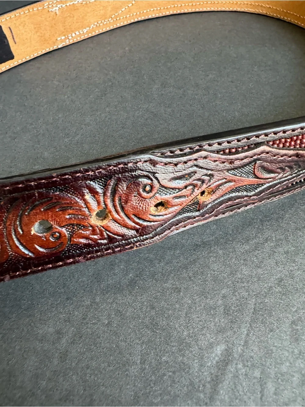 3D Belt Blank Beaded Tooled Brown Leather Western Native Print Unisex Womens 26